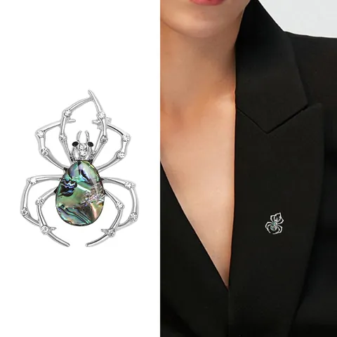 Vintage Alloy Abalone Shell Spider Brooch For Women High-End Rhinestone Insect Pin Animal Jewelry Fashion Apparel Accessories