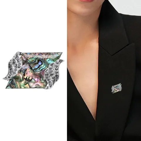 Vintage Rechthoek Abalone Schelp Brosche Voor Vrouwen Legering Strass Vleugel Patroon High-end Sieraden Voor Bruiloft Banket Feest Speld