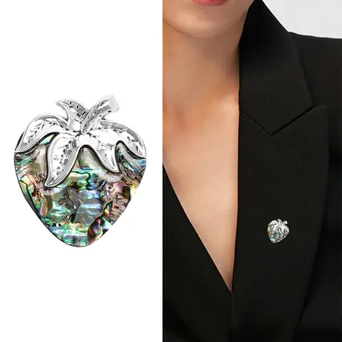 Vintage Abalone-Muschel Erdbeere Brosche Für Damen Legierung Fruchtform Nadel Mode Anti-Exponierung Schal Schnalle Schmuck Zubehör