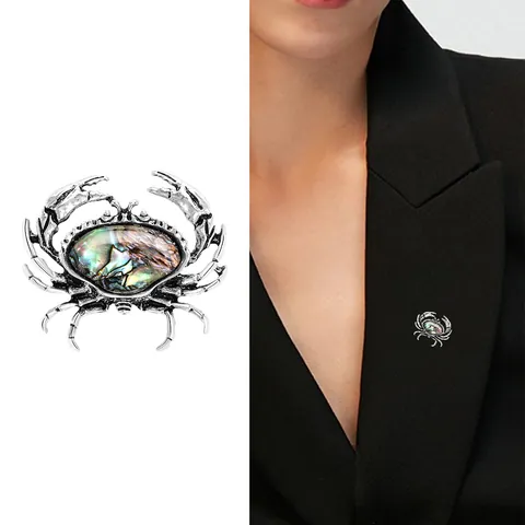 Vintage Legierung Krabbe Brosche Mit Schillernder Abalone-Schale Künstlerischer Meerestier Pin Schmuck Für Damen Bankett Kleid Zubehör
