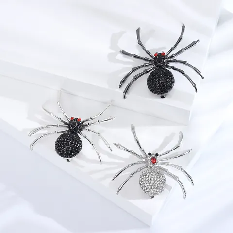 Vintage Gothic Alloy Rhinestone Spider Brooch For Men Women Suit Accessories Creative Insect Pin For Halloween Party Jewelry