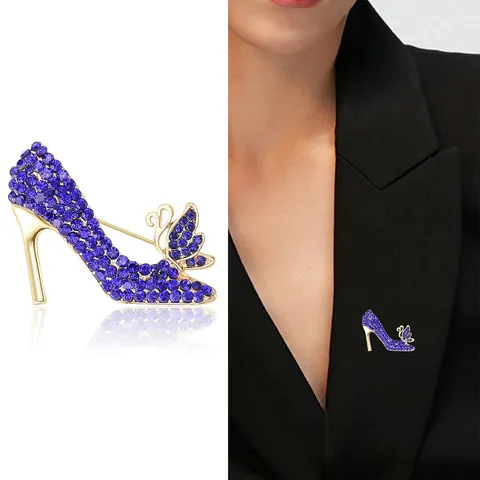 Elegant Alloy Rhinestone High-Heeled Shoe Brooch With Butterfly Detail Inlaid Crystal Dress Pin Jewelry For Women Wedding Banquet Gift