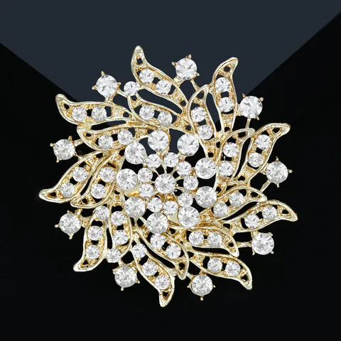 Exquisite Hohl Strass Blume Brosche Für Damen Legierung Funkelnde Kristall Floral Pin Für Hochzeit Bankett Alltags Zubehör