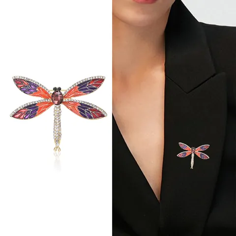 Vintage Enamel Dragonfly Brooch Alloy Rhinestone Inlaid Insect Pin For Women Suits Fashion Jewelry Dress Decor Accessory