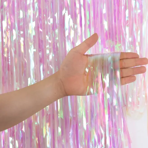 Cortina de Flecos de Papel de Aluminio Láser Iridiscente 1x3M Para Decoración de Fondo de Fiesta de Cumpleaños Boda