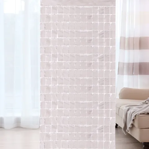 Vierkante Metalen Zilveren Lametta Achtergrond Gordijn Voor Verjaardag Bruiloft Podium Decoratie PET Plastic Vierkante Folie Franje Gordijn Foto Achtergrond