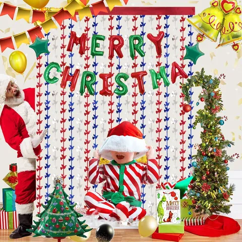 Peace Dove Bird Shaped Foil Tinsel Fringe Curtain Red White Blue Festive Backdrop For Christmas Party Celebration Decoration