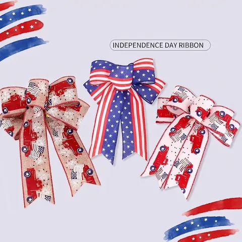 Independence Day Decorative Bows Patriotic US Flag Stars Stripes For July 4th Party Home Decor Retro Red Truck Burlap Ribbon Bow