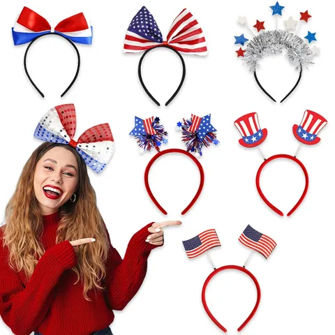 USA Independence Day Headband Patriotic Party Decor Red White Blue Sequin Star Bow USA Map Headband For Adults Kids Parade
