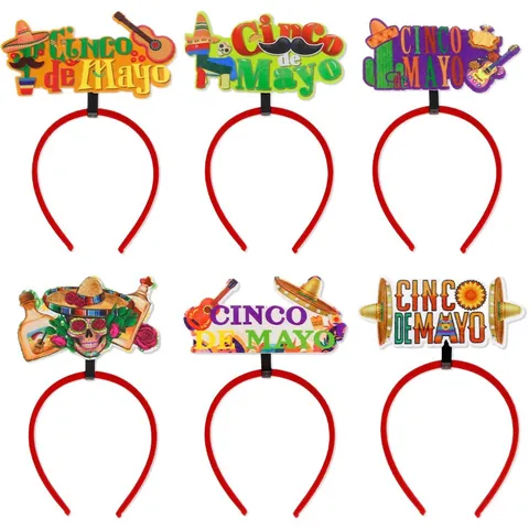Mexican Cinco De Mayo Headbands Set Plastic Felt Sombrero Cactus Guitar Patterns Party Favors Festive Decorations For Celebration