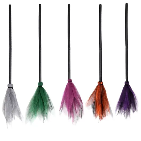Halloween Witch Flying Broomstick Detachable Mesh Tulle Wizard Broom For Cosplay Party Masquerade Decoration Props