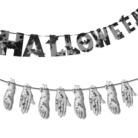 Halloween Decoration Banner Bloody Tools And Hands Paper Pull Flag Horror Haunted House Party Prop Decorative