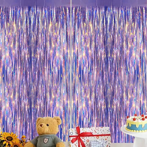 Iridescent Foil Fringe Curtain Tinsel Backdrop For Birthday Wedding Party Photo Booth Decoration Laser Metallic Door Streamer
