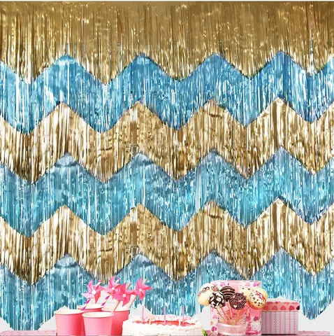 Wave Sawtooth Foil Fringe Curtain PET Metallic Backdrop Banner For Birthday Wedding Halloween Christmas Party Decoration