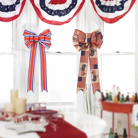 Independence Day Bow American Flag Stars Stripes Ribbon Bowknot For July 4th Party Home Decoration Outdoor Wreath Bow