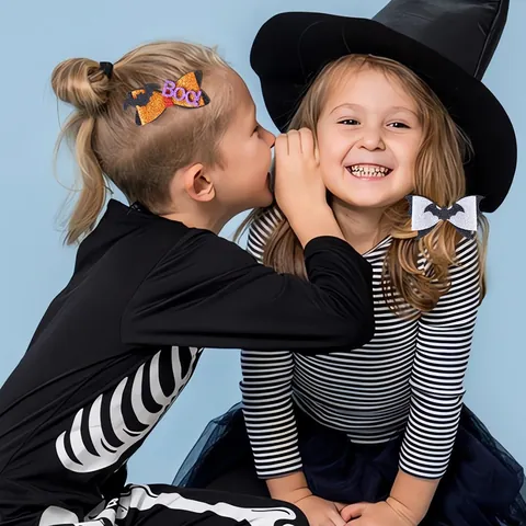 Fermagli per Capelli a Fiocco Glitterati Halloween Pipistrello Ragno Corna di Diavolo Cappello da Strega Accessori per Capelli Donna Bambini