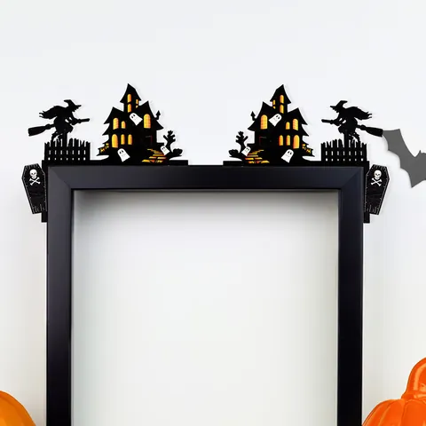 Halloween Wood Door Corner Decor Black Wood Silhouette Witch Ghost Pumpkin Skeleton Spider Web Decorative Signs For Home Doorway Frame Corner Ornament