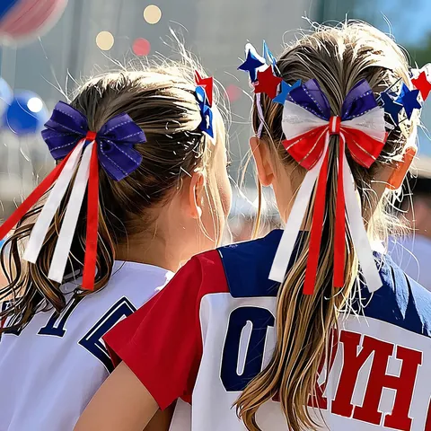 Unabhängigkeitstag Schleife Haargummi Polyester Sterne Streifen Band Haar Seil Amerikanische Flagge Patriotische Party Haarschmuck Für Damen Kinder