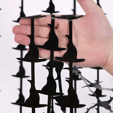 Halloween Hexenhut Metallische Folie Fransenvorhang Party Hintergrund Dekoration Grün Schwarz Hängende Streamer Hintergrund Dekor