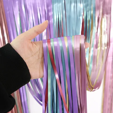 Metallic Foil Fringe Curtain Multi-color Splicing Tinsel Backdrop For Party Wedding Birthday Halloween Christmas Event Decoration