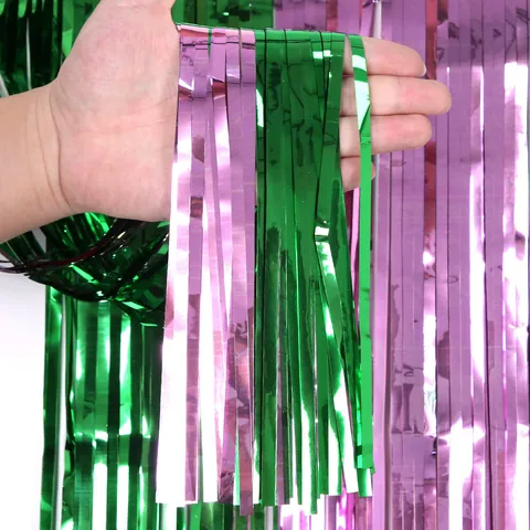 Gonna da Tavolo con Frange in Foglia Metallica Rosa e Verde Sfondo di Tinsel per Compleanno Matrimonio Halloween Decorazioni Festa
