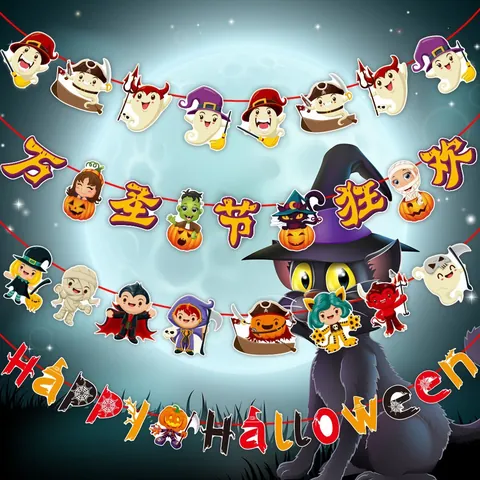 Halloween Cartoon Paper Banner Garland Ghost Pumpkin Pattern Party Decor For School Store Corridor Shop Decoration
