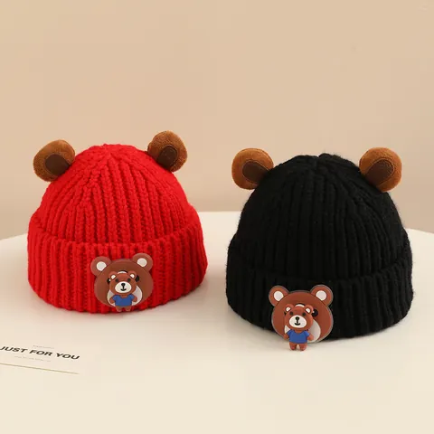 Berretto In Maglia Per Bambini Con Simpatiche Orecchie Da Orso Cartone Animato Caldo Invernale Tinta Unita Cappello Per Bimbi Ragazzi Ragazze