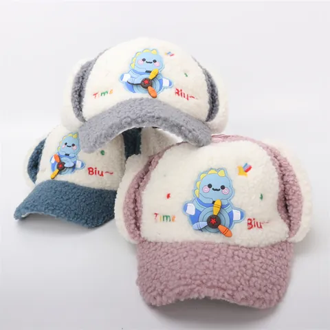 Children Winter Trapper Hat Cartoon Dinosaur Ear Protection Sherpa Fleece Warm Windproof Aviator Hat For Boys Girls