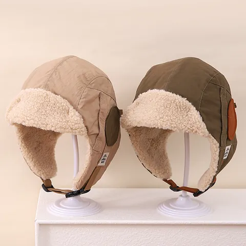 Kinder Winter Uschanka Winddicht Faux Sherpa Fleece Gefüttert Ohrenklappen Fliegermütze Lei Feng Kappe Für Jungen Mädchen Warme Mütze