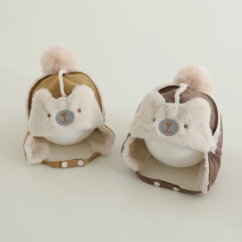 Cappello Invernale Toddler Baby Colbacco Simpatico Ricamo Orso Cappello Paraorecchie Calda Fodera In Pelliccia Sintetica Cappello Pilota Antivento