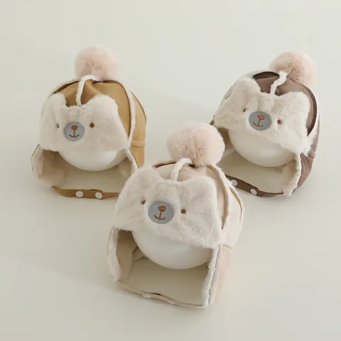 Cappello Invernale Toddler Baby Colbacco Simpatico Ricamo Orso Cappello Paraorecchie Calda Fodera In Pelliccia Sintetica Cappello Pilota Antivento