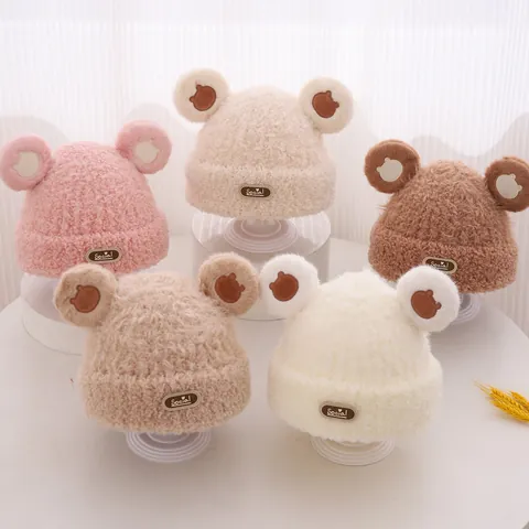 Kinder Wintermütze Warm Plüsch Beanie Mit Süßen Bärenohren Strickmütze Weiche Sherpa Mütze Für Jungen Mädchen Kleinkinder
