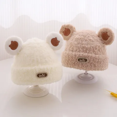Kinder Wintermütze Warm Plüsch Beanie Mit Süßen Bärenohren Strickmütze Weiche Sherpa Mütze Für Jungen Mädchen Kleinkinder