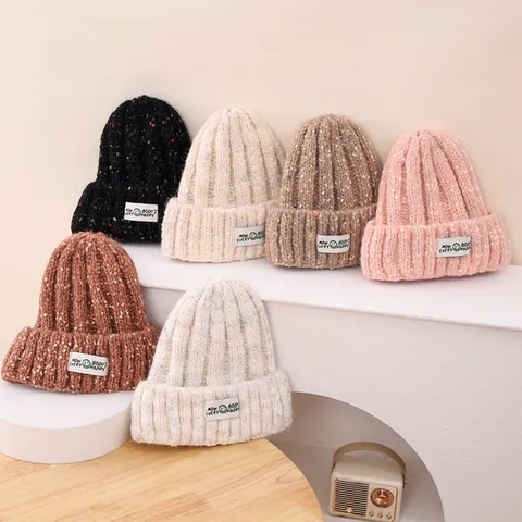 Kinder Konfetti Strickmütze Winter Warm Smiley Gesicht Label Beanie Mütze Für Jungen Mädchen Japanischer Stil