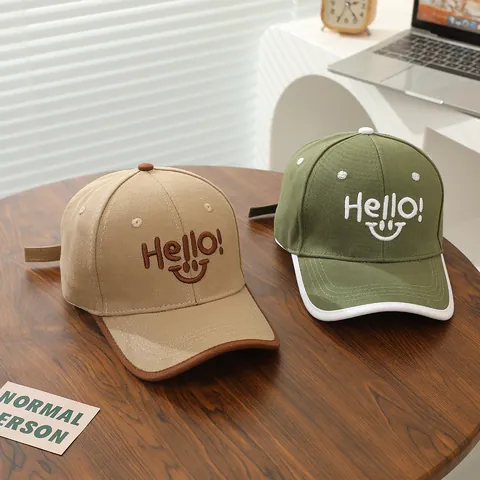 Fashion Kids Embroidered Hello Letter Smile Baseball Cap Contrast Color Brim Cotton Canvas Adjustable Sun Hat For Children