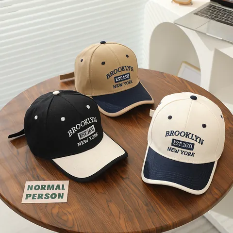 Kids Retro Color Block Baseball Cap Letter Embroidery Cotton Sun Hat For Boys Girls Adjustable For 3-8 Years Old Daily Outing