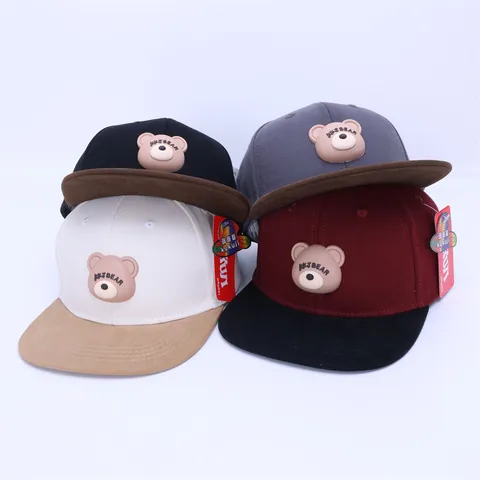 Kinder Patchwork Baseball Kappe Mit 3D Silikon Bär Aufnäher Baumwollmischung Sonnenschutz Hip Hop Snapback Hat Kids