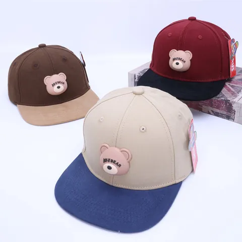 Kinder Patchwork Baseball Kappe Mit 3D Silikon Bär Aufnäher Baumwollmischung Sonnenschutz Hip Hop Snapback Hat Kids