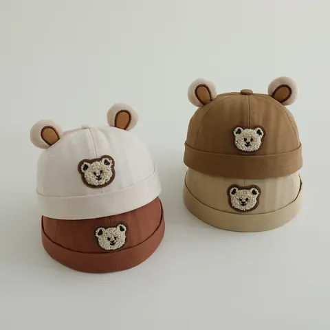 Cute Bear Ears Baby Miki Hat Brimless Toddler Cap With Cartoon Embroidery Cotton Blend Pumpkin Hat For 2-4 Years Old Kids