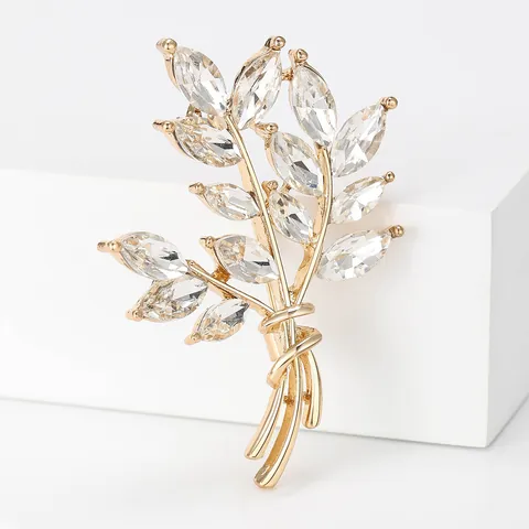 Spilla Vintage in Lega a Forma di Spiga di Grano con Cristalli Elegante Spilla a Foglia per Matrimonio Banchetto Festa Donna
