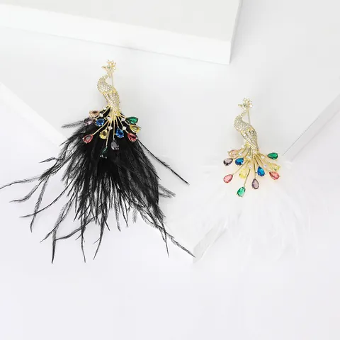 Vintage Peacock Brooch Rhinestone Multi-color Gemstone Natural Feather Animal Lapel Pin For Women Luxury Banquet Jewelry