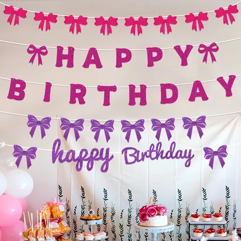 Striscione di Compleanno con Fiocco Glitterato Ghirlanda per Decorazione Festa Ragazze Stile Europeo Lettera Bunting per Celebrazione Ornamenti Appesi
