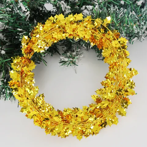 Metallic Tinsel Garland Christmas Decoration DIY Wire Berry Leaf Star Heart Pattern Festive Party Hanging Ornament