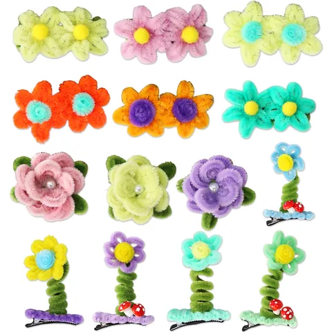 Pinza para el Cabello de Flor de Felpa Hecha a Mano Linda Horquilla Floral para Niños Mujeres Decoración de Fiesta de Cumpleaños Accesorios para el Cabello