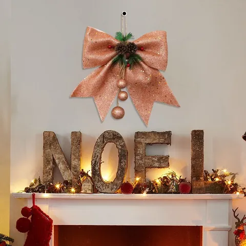 Große Weihnachts Glitzer Schleife Ornament Mit Tannenzapfen Beeren Schaumstoff Baumwolle Bowknot Hängende Deko Für Weihnachtsbaum Wand Party Home Dekorationen