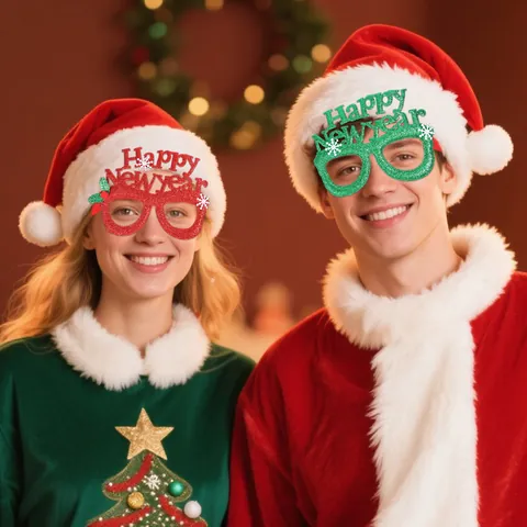 Happy New Year Glitter Glasses Frame For Party Decoration Festive Plastic Eyewear Photo Booth Props Women Men Kids