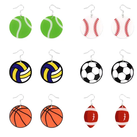 Orecchini Pendenti a Palla in Acrilico Sportivo Con Perno in Argento Sterling 925 Calcio Basket Baseball Tennis Gioielli