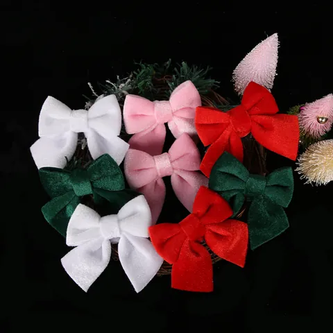 Christmas Tree Decor Velvet Bow Ornaments Red Pink White Green Flannel Bowknot Hanging Decoration For Wreath DIY Crafts Holiday Party
