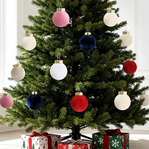 Velvet Christmas Ball Ornaments Set For Christmas Tree Decorations Soft Fabric Hanging Balls For Holiday Home Decor Party Gift Box Ornaments