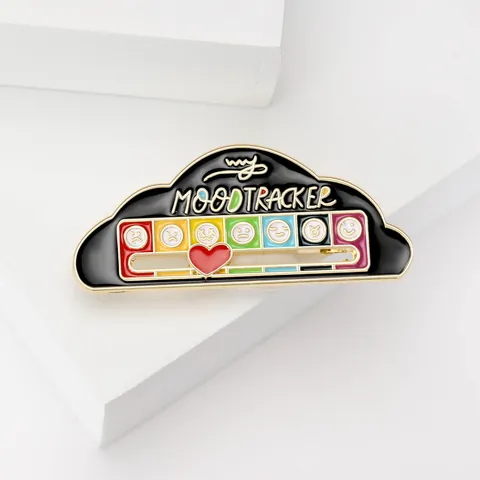 Broche de Esmalte de Nube de Mood Tracker Creativo con Corazón Deslizante Interactivo para Mujer Alfiler de Solapa de Aleación de Dibujos Animados Regalo de Joyería